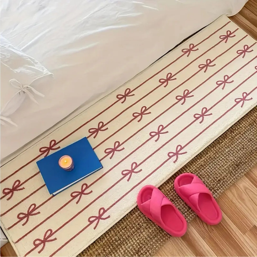 Soft Striped Bath Mat with Bow Design