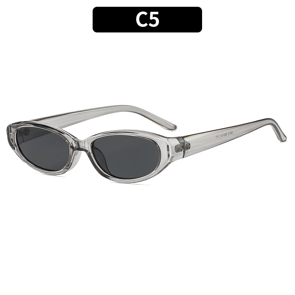Retro-Inspired Slim Oval Frame Sunglasses