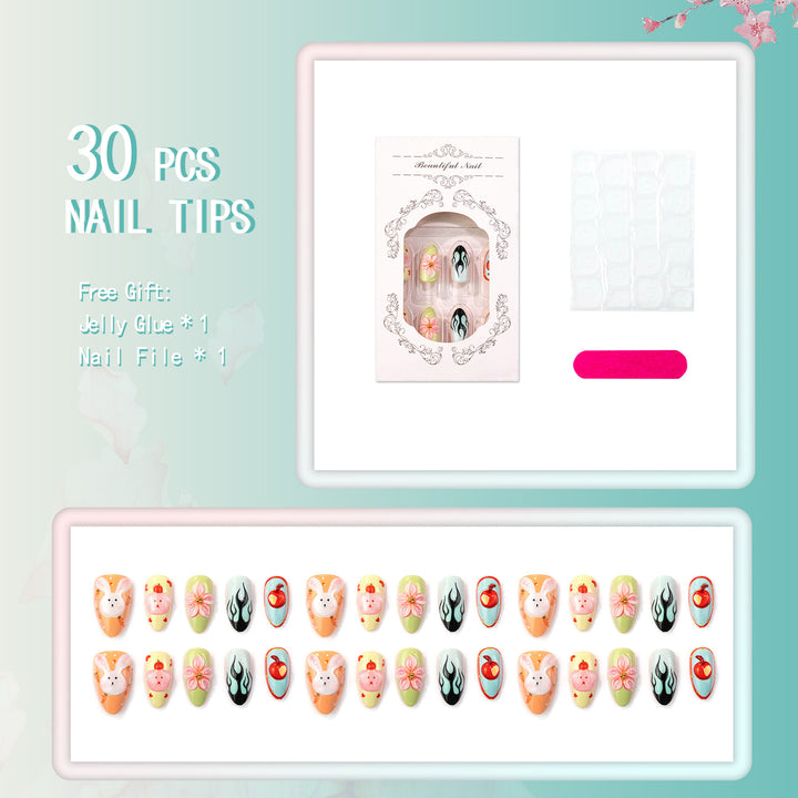 Whimsical Bunny and Floral Press-On Nail Art Set