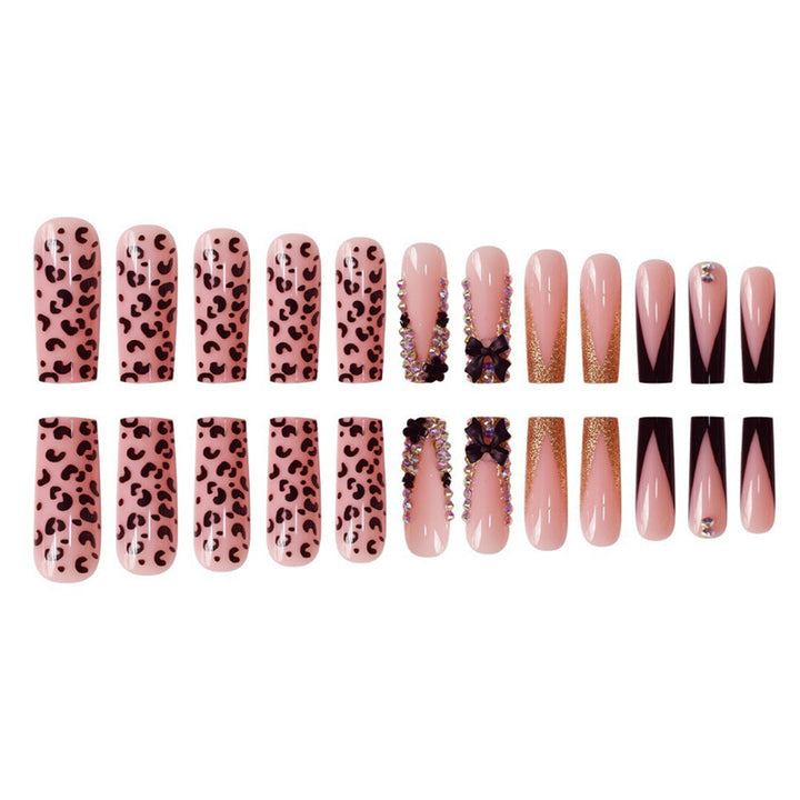 Glamorous Press-On Nail Art Set with Rhinestone and Leopard Accents Kalsten