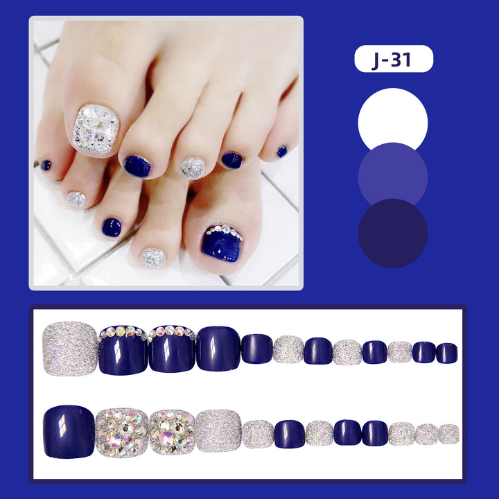 Glittering Rhinestone-Accented Press-On Toenails Kalsten