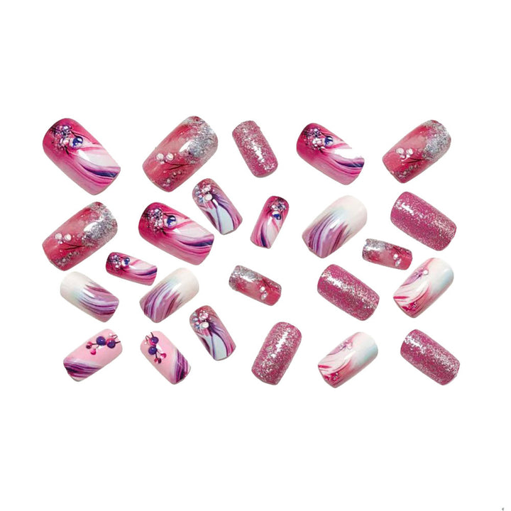 Glamorous artificial nails with delicate flower design and glitter accents Kalsten