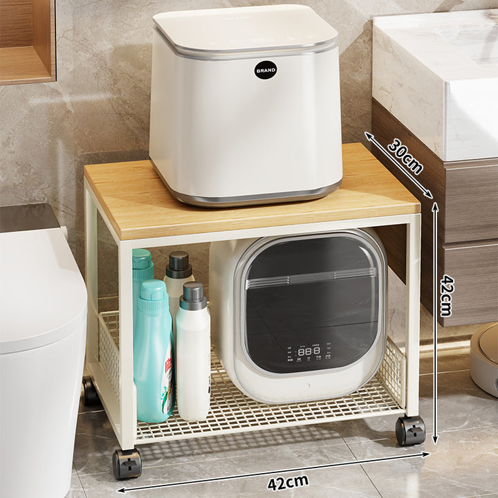Narrow Rolling Mesh Cabinet Shelf with Bamboo Top and Locking Swivel Casters