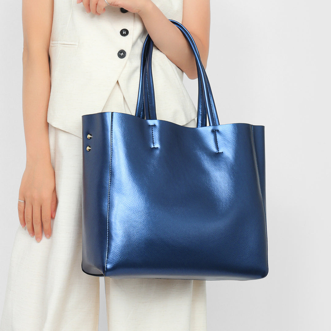 Metallic Structured Shoulder Tote with Double Top Handles