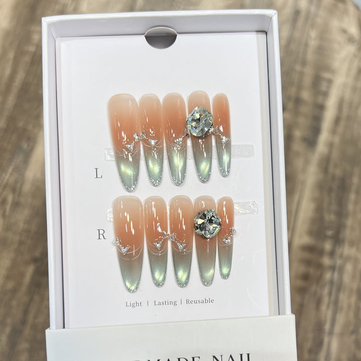 Elegant Stiletto Press-On Nail Art Set with Jewel Accents Kalsten