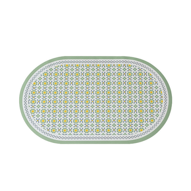 Oval non-slip vinyl mat with fine mosaic print and water-repellent surface Kalsten