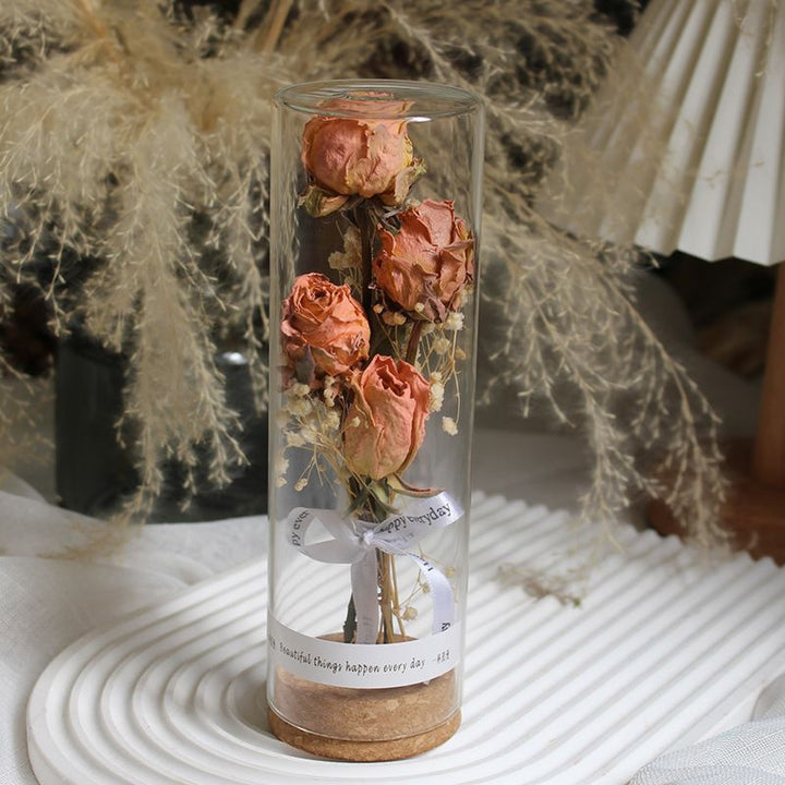 Preserved Flower Display in Elegant Glass Cylinder