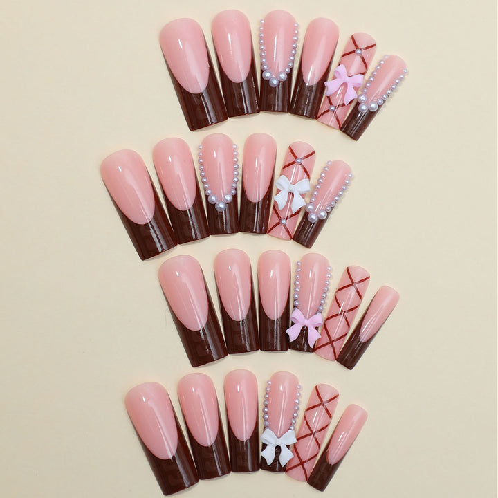 Artificial nail set with stylish 3D bow details and elegant shine Kalsten