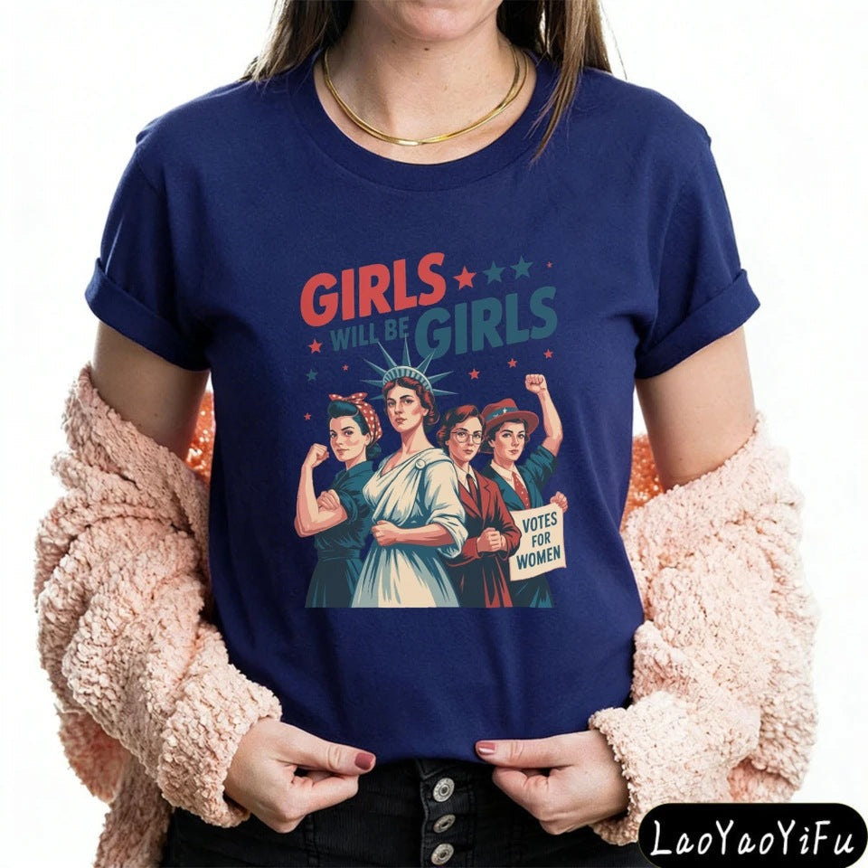 Women's nan vintage-inspired feminist graphic t-shirt with suffragette illustration Kalsten