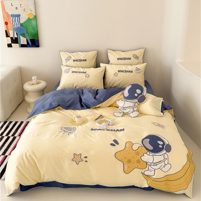 Children's bedding set with playful space bunny design