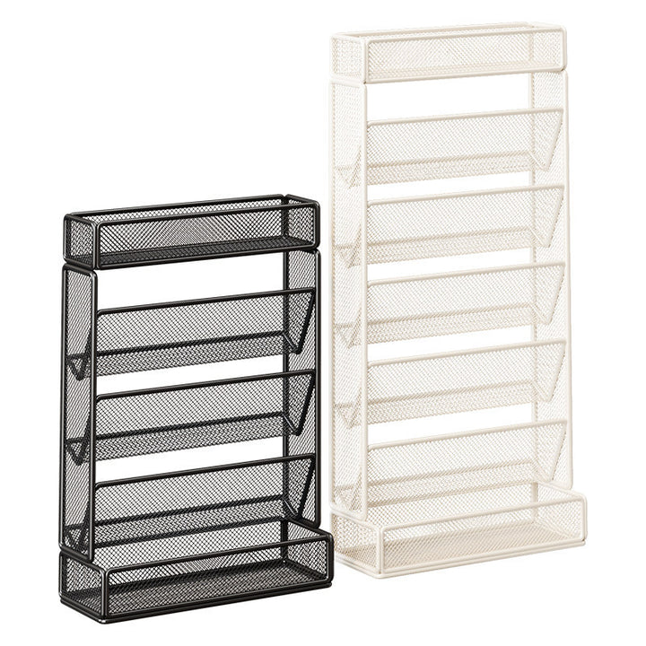 Vertical Mesh Slanted Magazine and File Organizer with Multi-Tier Tilted Baskets
