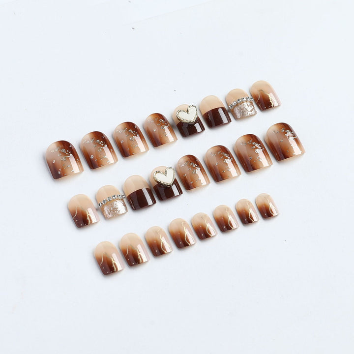 Stylish Press-On Nail Set with Glitter and Heart Designs Kalsten