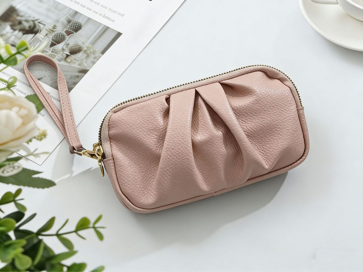 Textured Leather Zip Clutch Wallet Kalsten