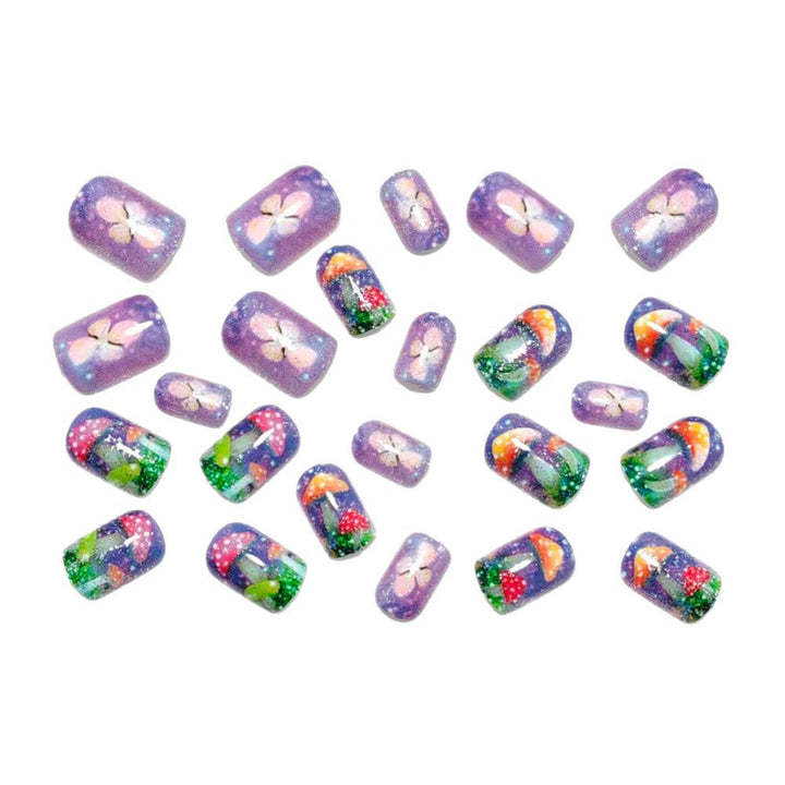 Creative nail design with mushroom and glitter accents Kalsten