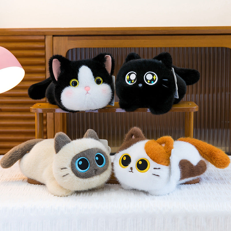 Plush Siamese Cat Long Bolster Body Pillow with Embroidered Eyes and Ultra-Soft Faux Fur Kalsten