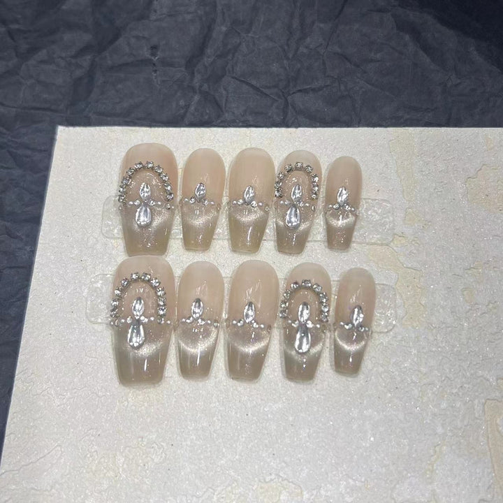 Elegant Press-On Nail Set with Rhinestone Detailing Kalsten