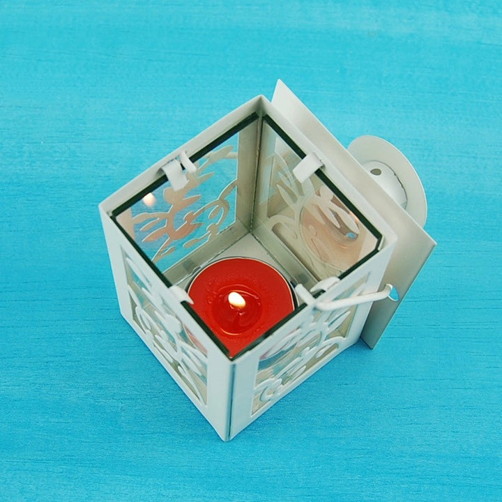 Decorative Metal Tealight Lantern Set with Filigree Leaf Cutouts and Carry Handle Kalsten