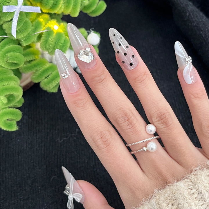 Decorative Stiletto Press-On Nails with Rhinestone Embellishments Kalsten