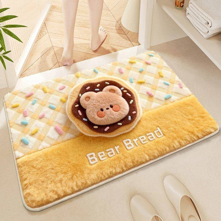 Playful Strawberry Milk-Themed Bath Mat