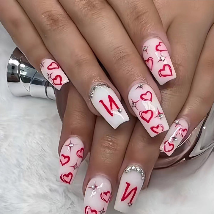Artistic Heart and Gem Nail Art Set