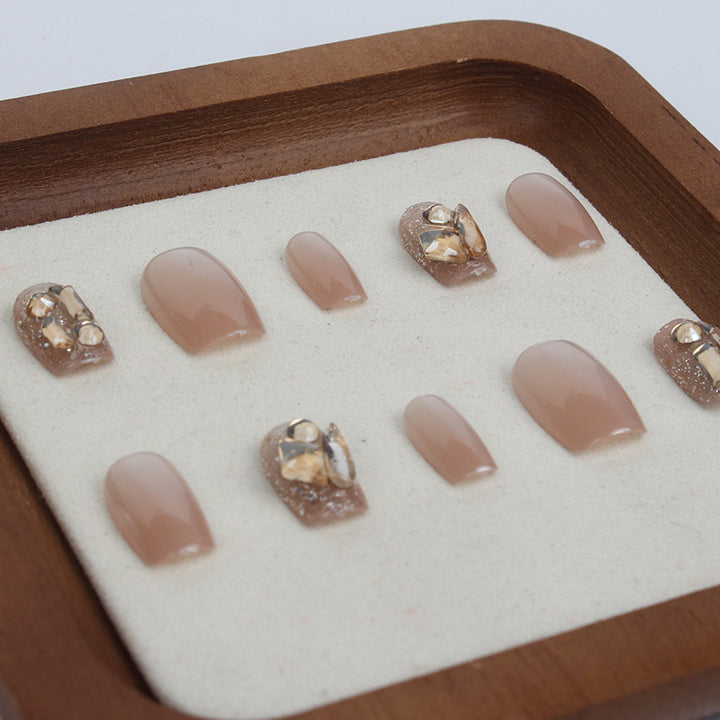 Glamorous Press-On Nail Art with Rhinestone Accents