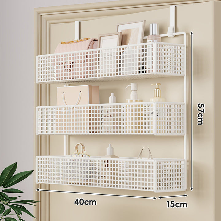 Over-Door Hanging Double-Tier Ventilated Mesh Storage Basket Organizer with Hooks
