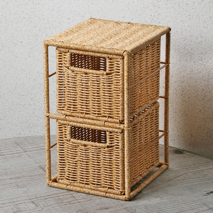 Unisex Stackable Storage Basket with Two Compartments Made of Natural Material Kalsten