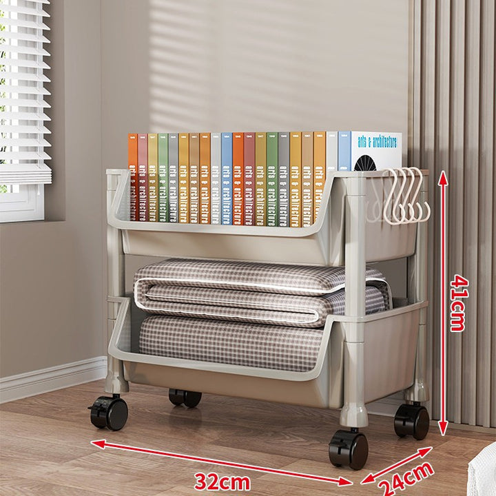 Compact Two-Tier Rolling Utility Cart with Deep Removable Plastic Bins