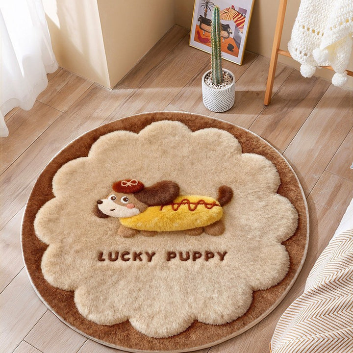 Round Cartoon Dog Rug