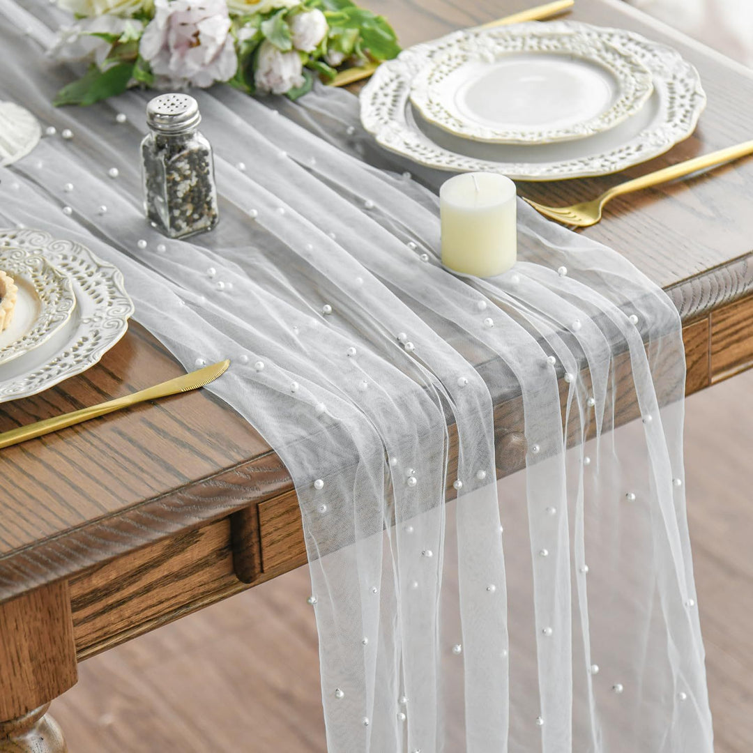 Elegant Table Runner with Pearl Detailing Kalsten
