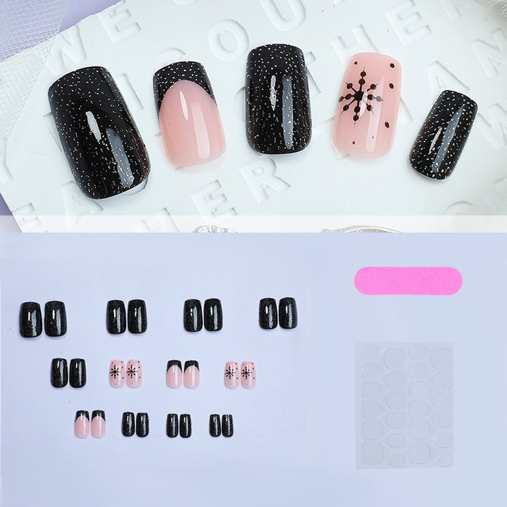 Artificial nail set with elegant black and rose designs Kalsten