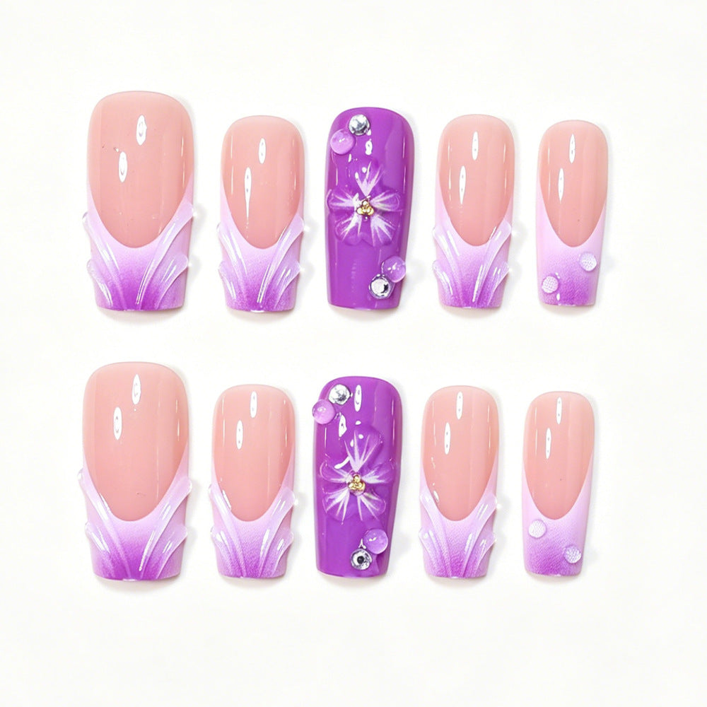 Decorative Long Press-On Nail Art Set with Floral Accents Kalsten