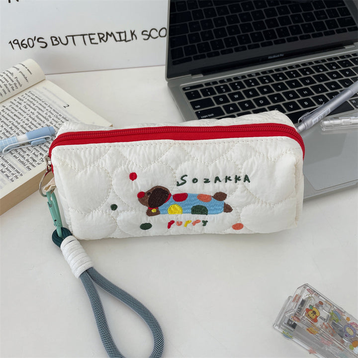 Quilted Dog-Themed Zippered Pencil Case
