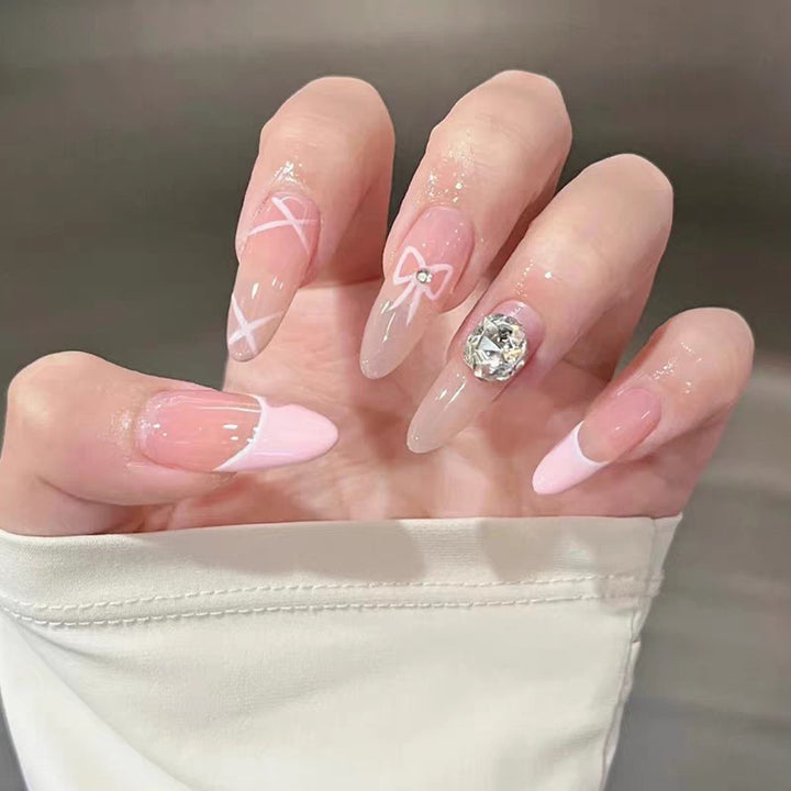 Artistic Press-On Nail Art Set with Decorative Floral and Gemstone Accents Kalsten