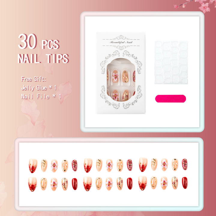Premium Floral Embellished Press-On Nail Set