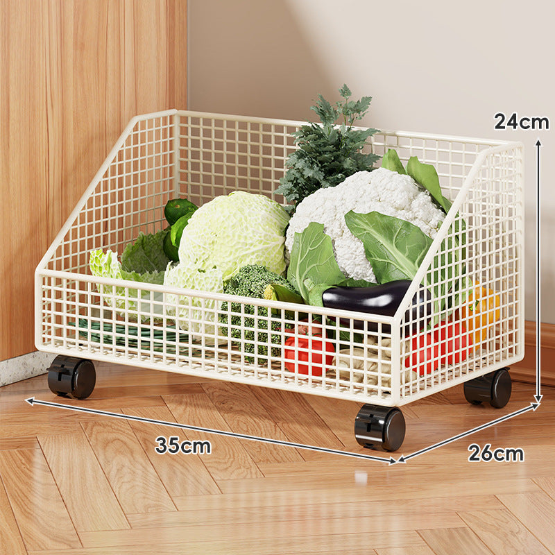 Rolling Mesh Kitchen Storage Cart with Wooden Handles