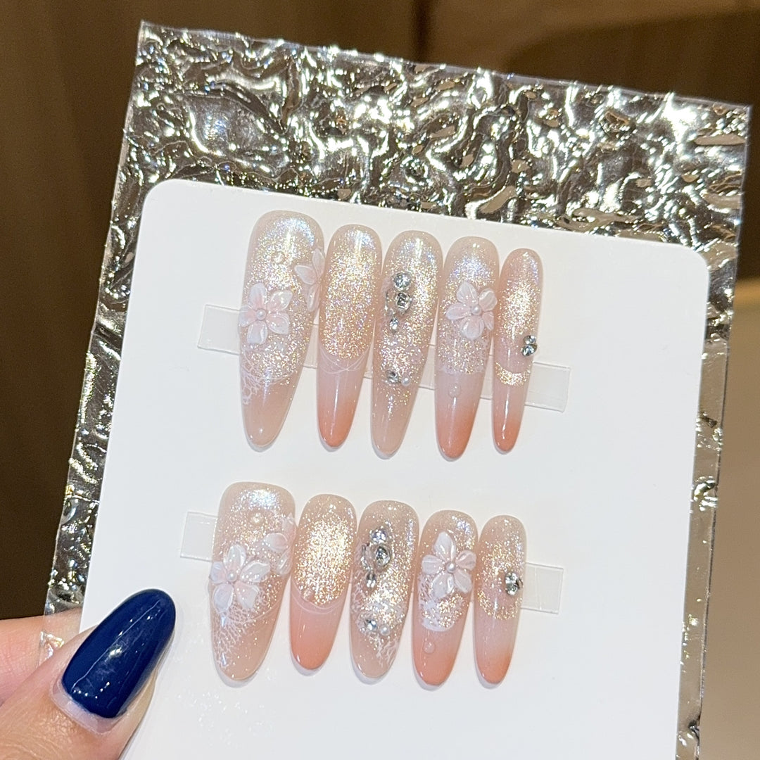Artificial nails with floral design and glitter Kalsten