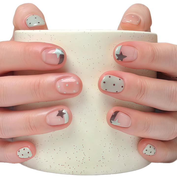 Artistic Press-On Nail Set with Geometric Patterns Kalsten