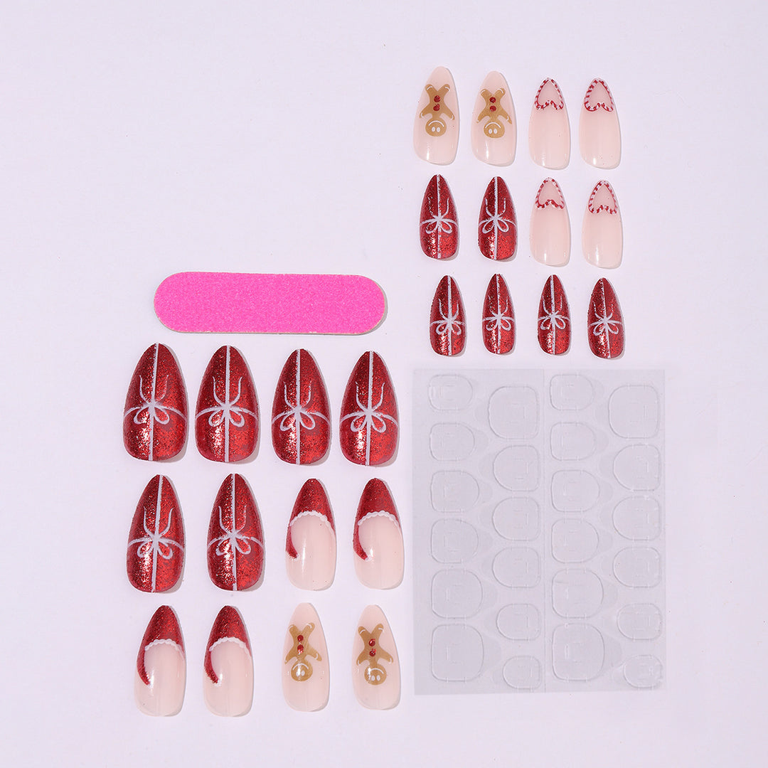 Artificial nail set with festive candy cane and gingerbread pattern Kalsten