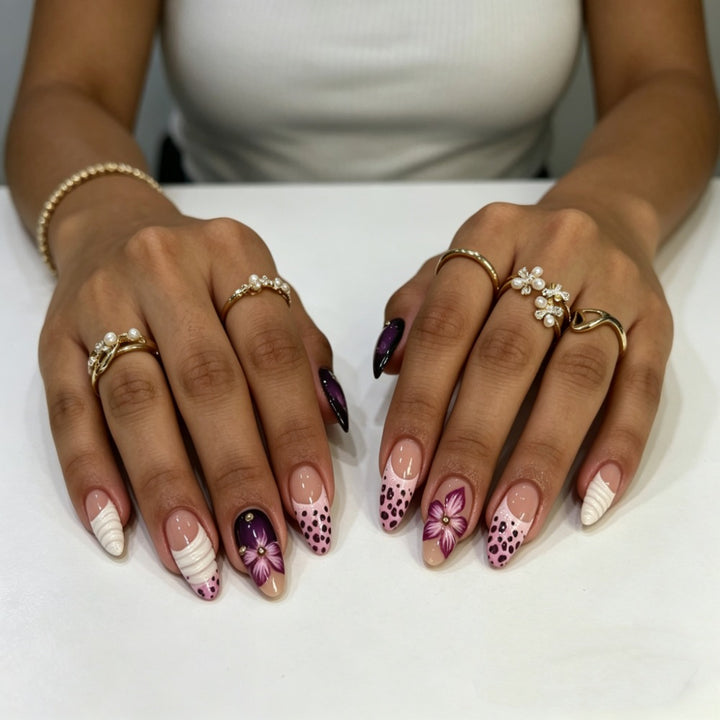 Artistic Floral and Textured Press-On Nail Set Kalsten
