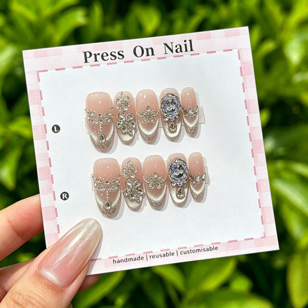 Artistic Press-On Nail Set with Floral and Patterned Designs