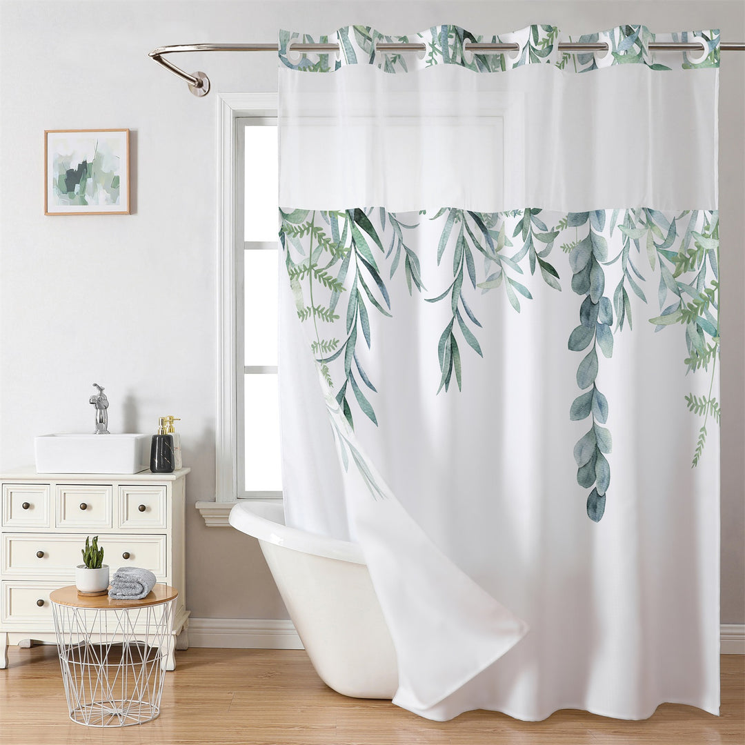 Tropical Leaf Print Shower Curtain Kalsten