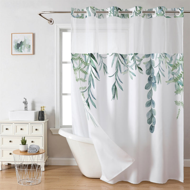 Tropical Leaf Print Shower Curtain Kalsten