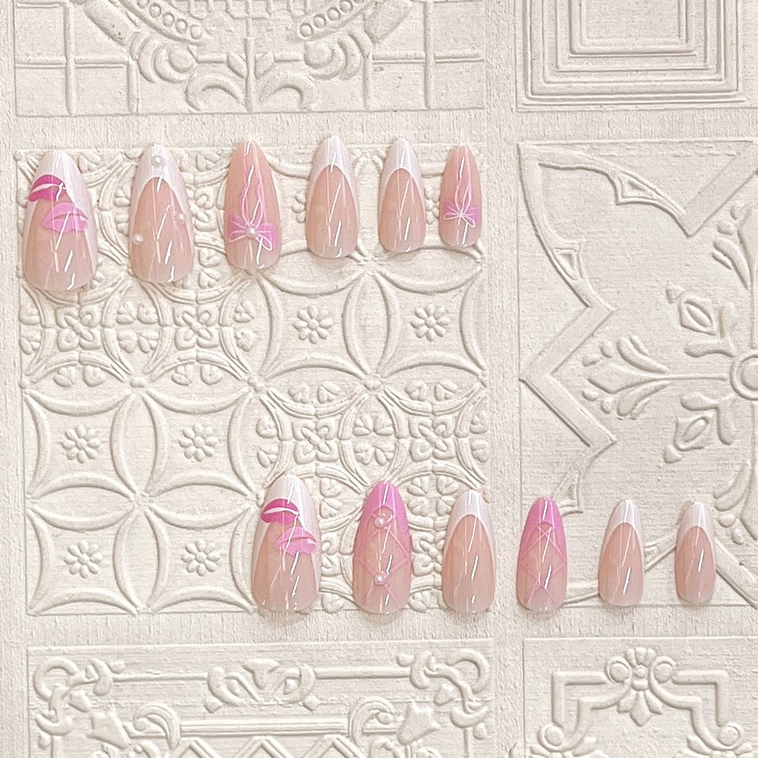 Artistic Press-On Nail Set with Kiss and Bow Design Kalsten