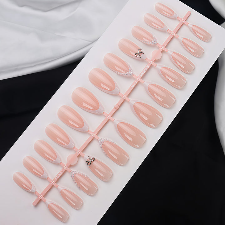 Elegant Acrylic Press-On Nail Set with Pearl and Bow Accents Kalsten