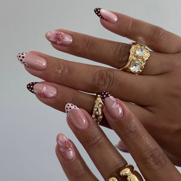 Artful Nail Extensions with Flower and Dot Design Kalsten