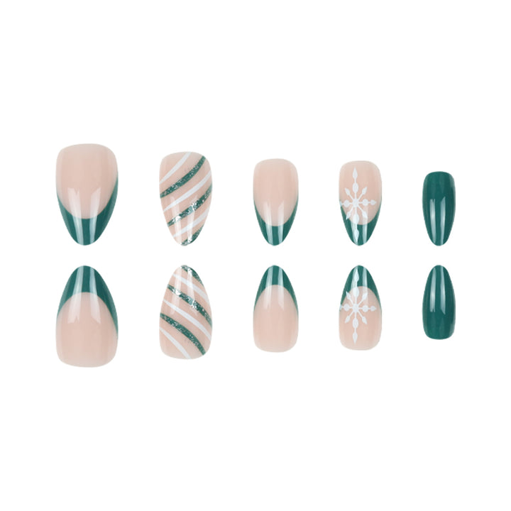 Premium Stiletto Press-On Nail Art Set with Snowflake and Striped Design Kalsten