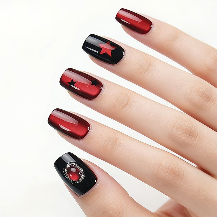 Artistic Press-On Nails with Glittery Star Motif Kalsten