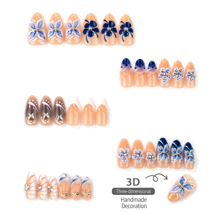 Elegant Floral Decorative Press-On Nail Set 1790738681