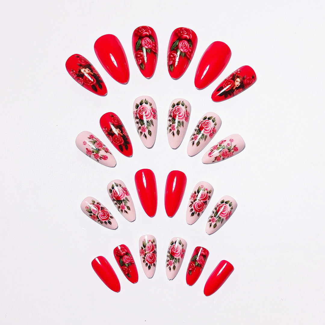 Creative Artificial Nails with Romantic Rose Design Kalsten